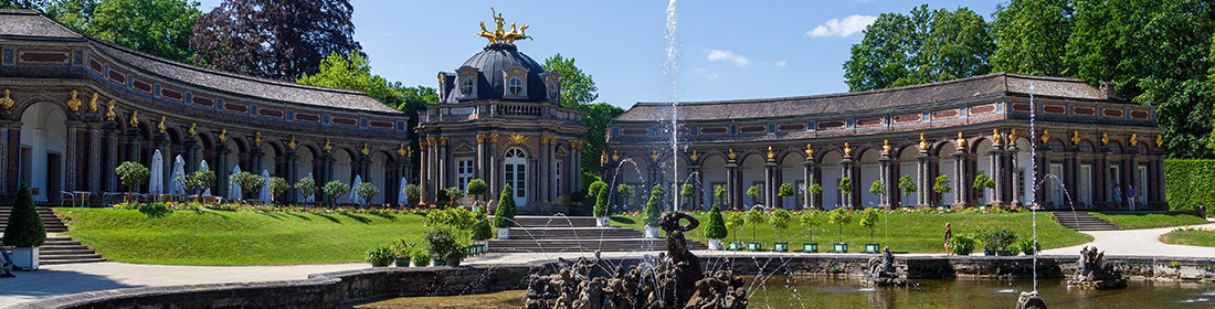 New palace (sun temple) with water feature at upper grotto (Obere Grotte) in park at Eremitage Bayreuth
